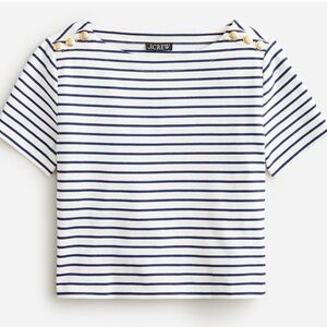 NWT J. Crew MARINER STRIPE W/BUTTON DETAIL.Navy and White Striped Tee, M